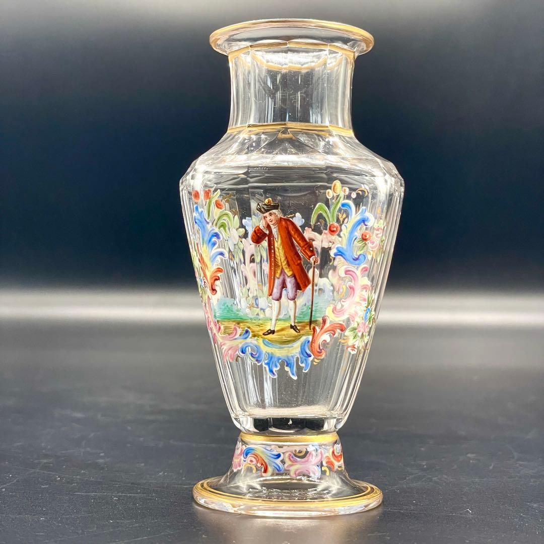 Lobmeyr ロブマイヤー 金彩エナメル 花柄 貴婦人 花瓶 ペアセット