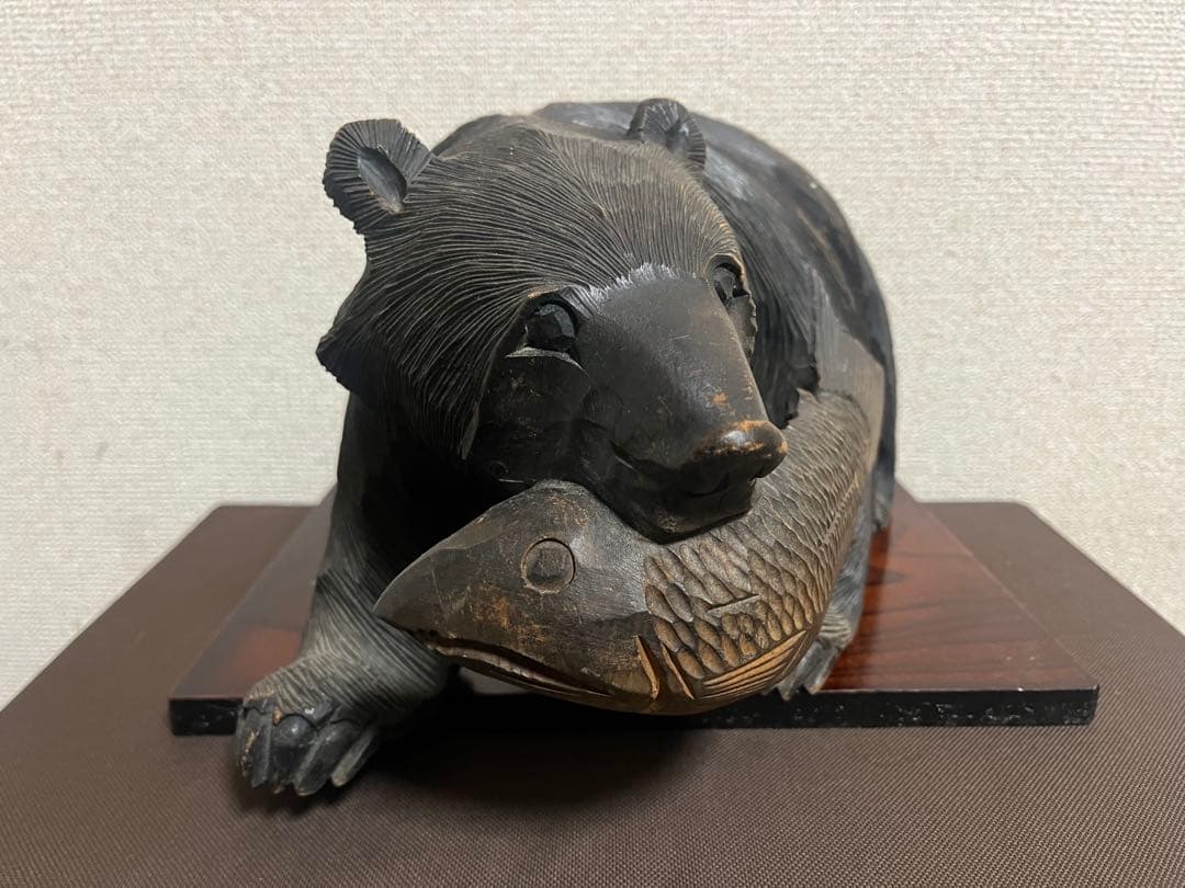 70年物！【昭和レトロ】木彫り熊　民芸品　置物　彫刻　大•小　2体セット