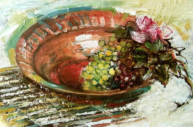 油絵 菅家令子 絵画インテリア 額付(銀) F4-110502 静物 フルーツ