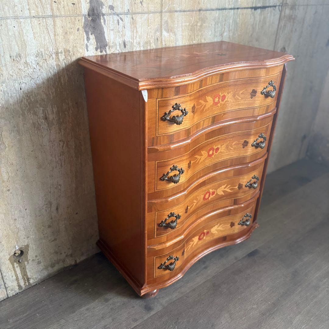 イタリア　MOR-RENS社　象嵌チェスト　4段　ミドルチェスト　マホガニー　②