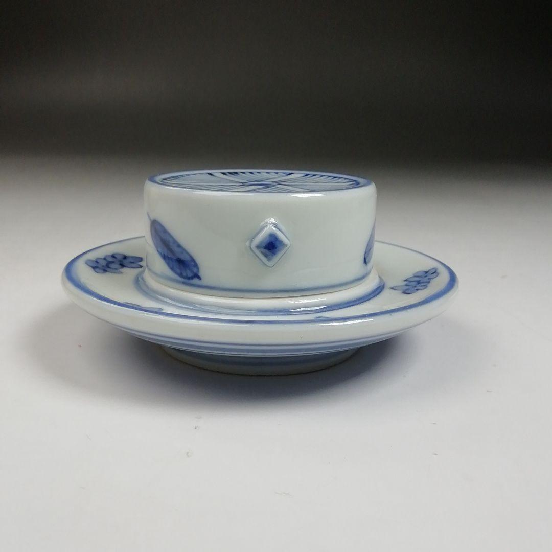 Ｔ９５８　香合　『染付　引臼』『高野昭阿弥 造』　共箱　茶道具