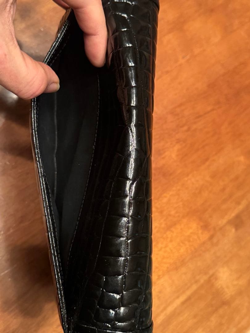 Celineオールドセリーヌ エナメル 型押し ショルダバッグ 黒