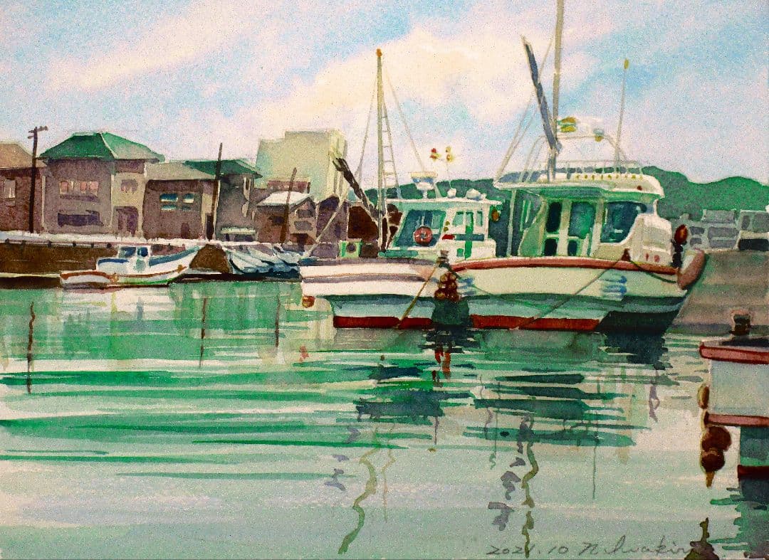 水彩画「北条湾」