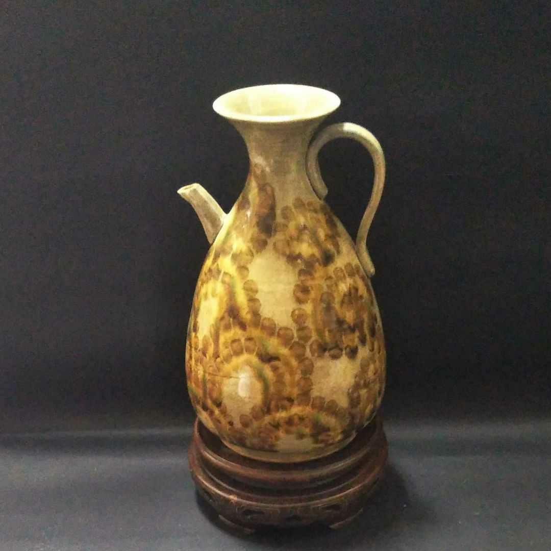 ※中国古美術/三彩蛸唐草文様執壺/唐代/