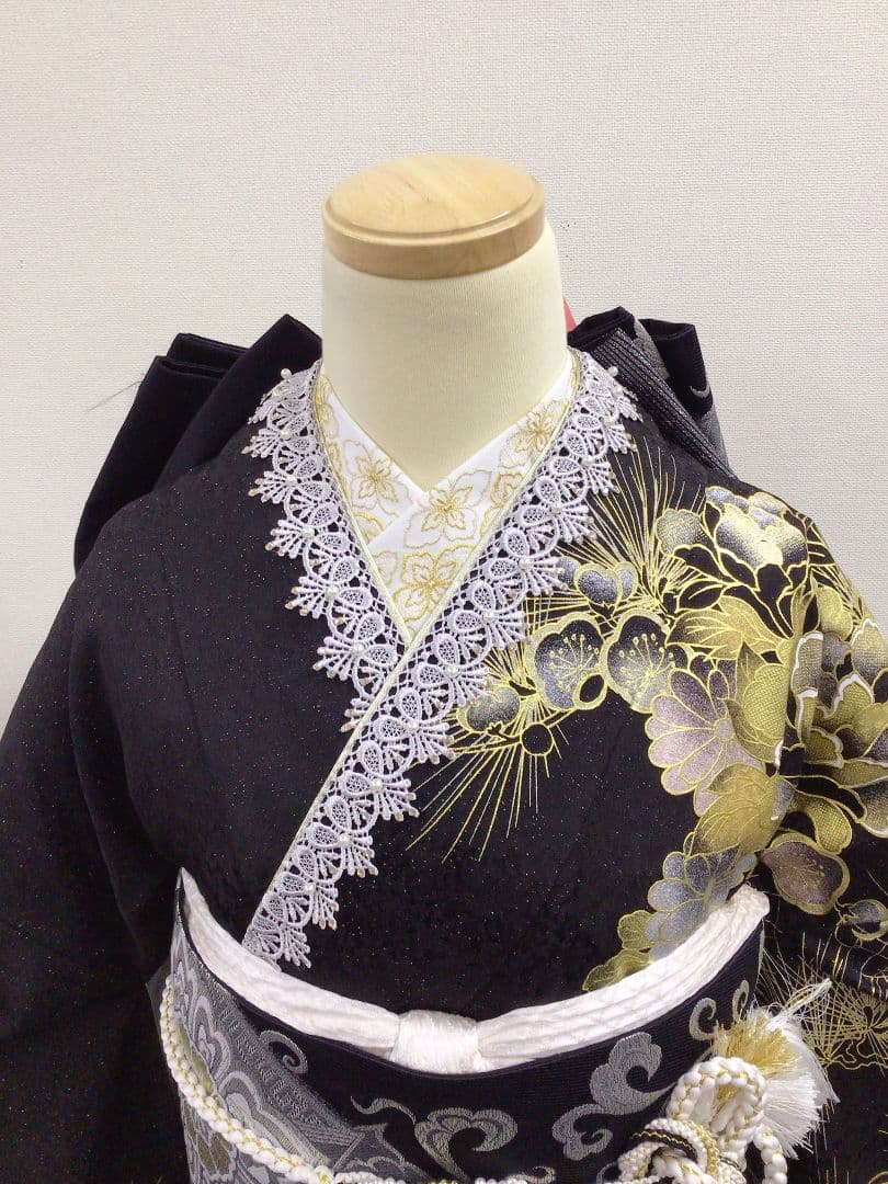 【157~170センチぐらいの方が適応サイズ】振袖以外のフルセット　黒×金
