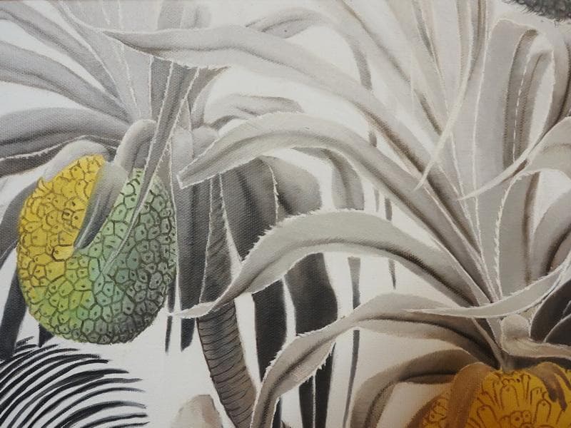 静物画　油絵　田中一村　アダンの木　F6　額付き　手描き　肉筆