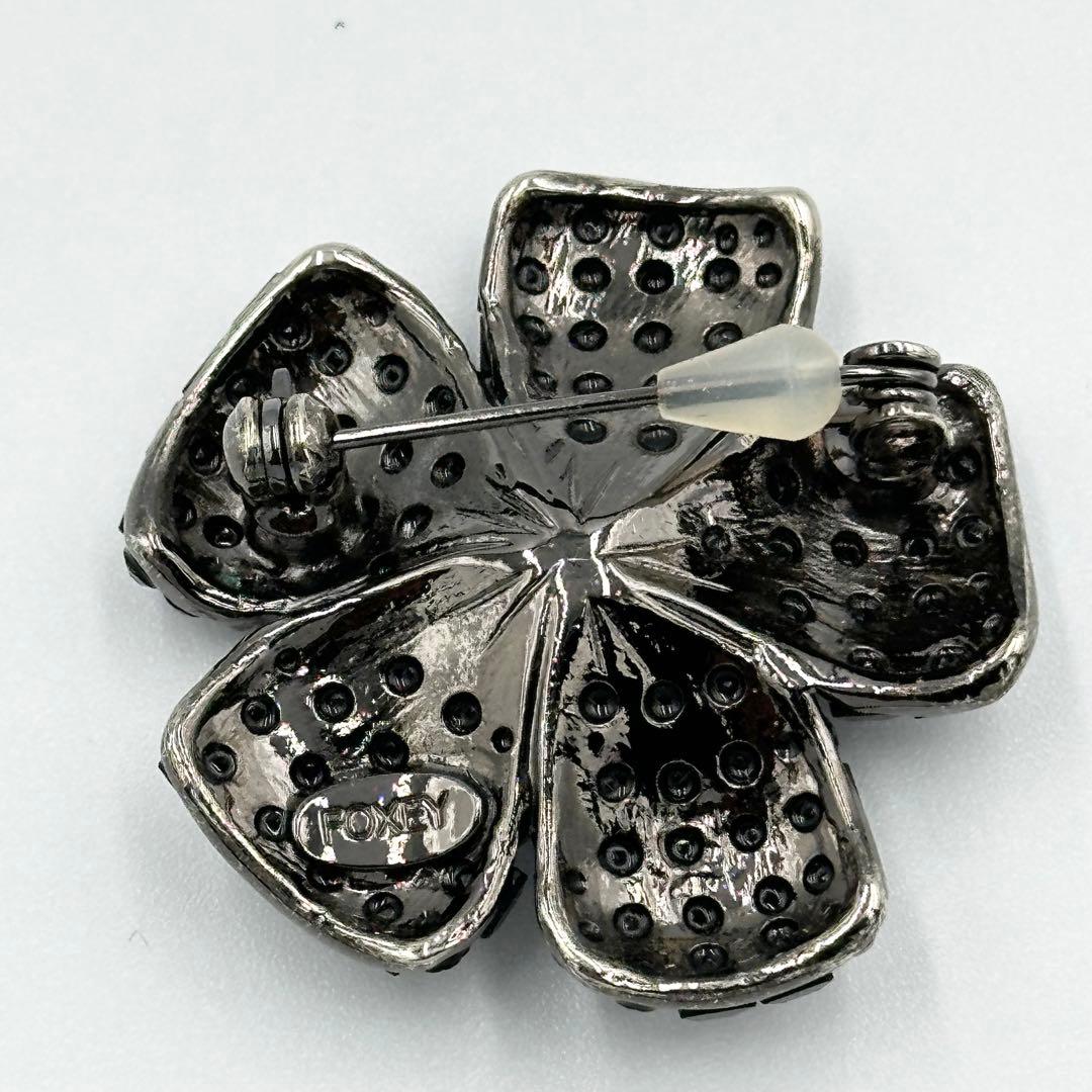 FOXEY フォクシー ブローチ フラワー ラインストーン ブラック