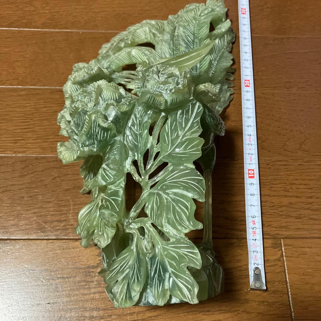 翡翠 鳥 牡丹 モチーフ 彫刻 約30cm 1.9kg