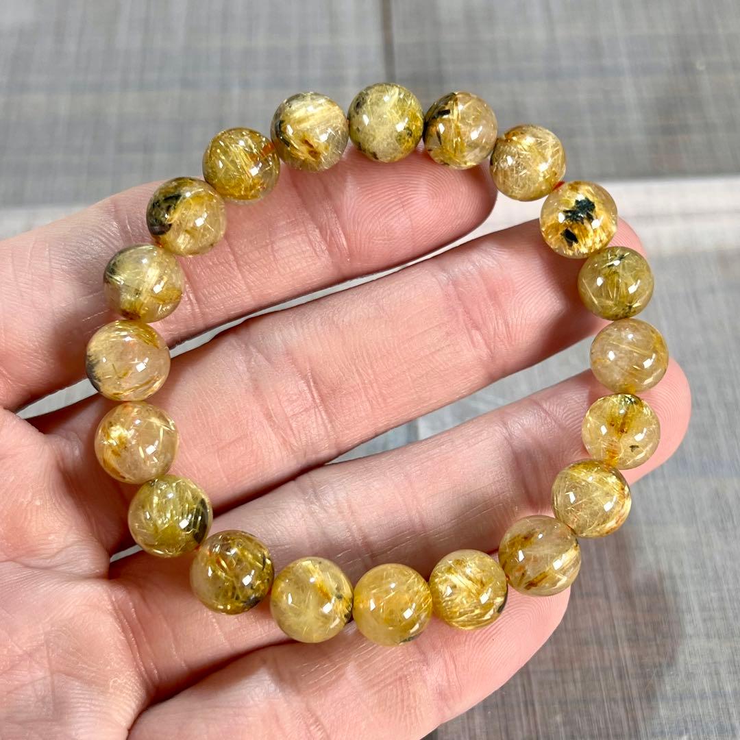 金運強　太陽放射ルチルブレスレット　ヘマタイト　ルチルクォーツ　2-1