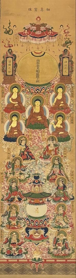 「金光明最勝王経曼荼羅」極彩色木版画 1幅|掛軸 掛け軸 仏教美術 仏画江戸時代