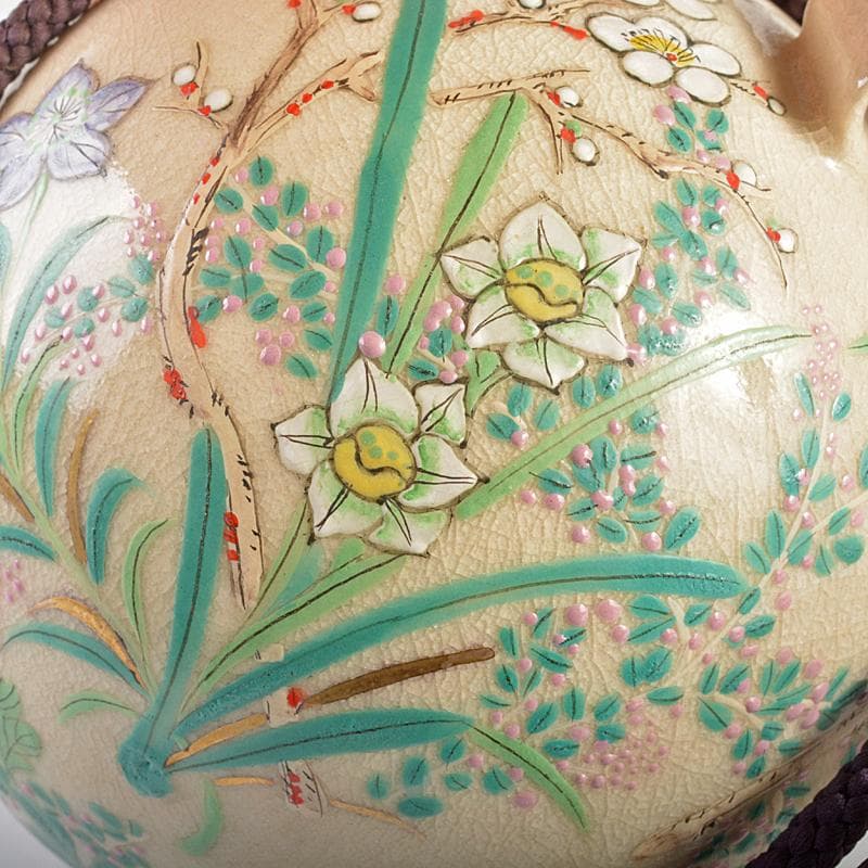 茶道具　京焼　三代　東山深山造　色絵　四季草花文　吊香炉　共布共箱　MR7382