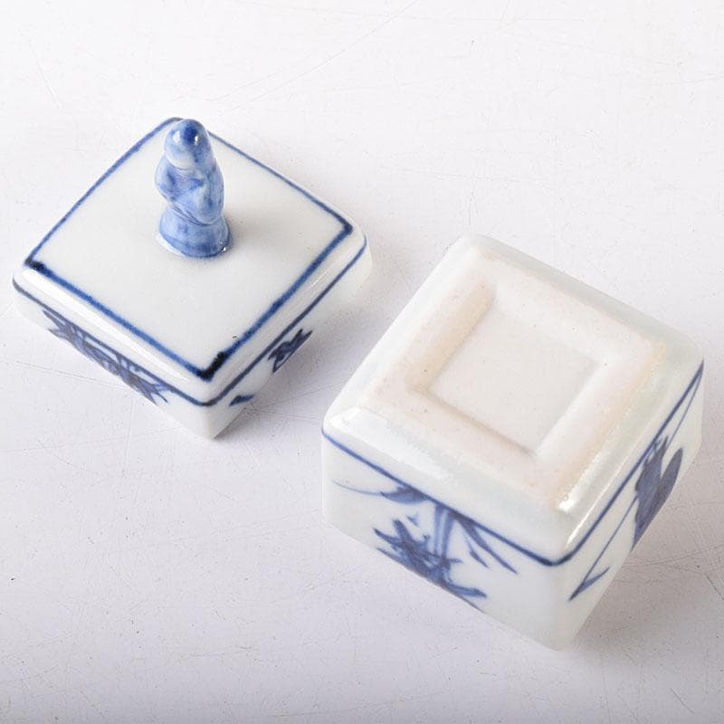 茶道具　京焼　平安　橋本龍岳造　染付　有馬筆　香合　共箱　V　7318