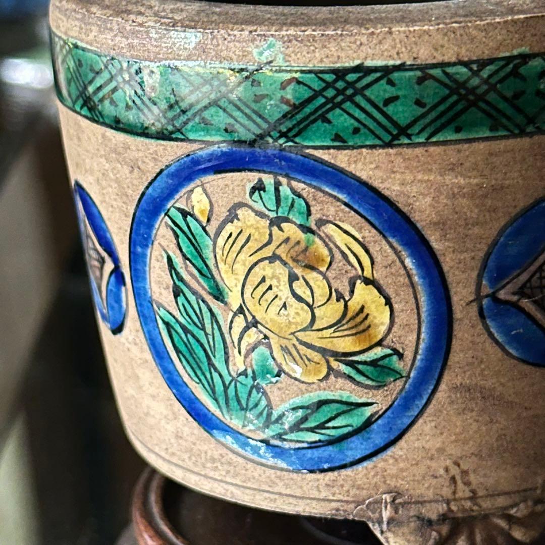 2125様感謝‼️老舗様愛蔵品‼️古九谷名品‼️賢人牡丹三つ足香炉　在銘　合桐箱箱入