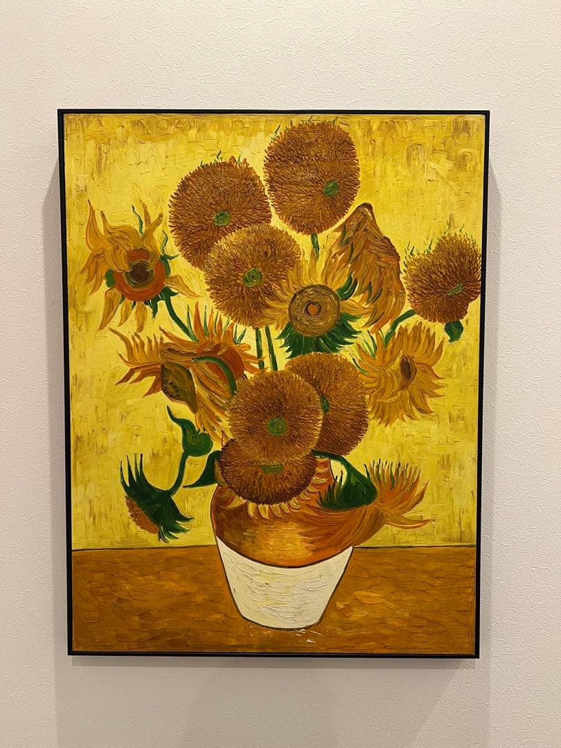 ひまわりの油彩画（黒フレーム）