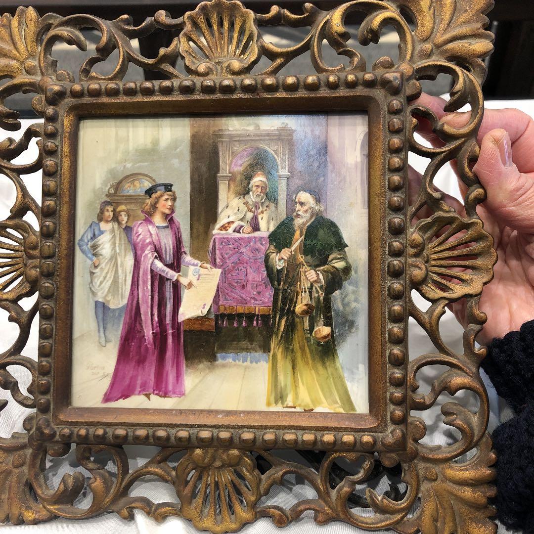 1800年代真鍮フレーム入り　ミントンベニスの商人　イギリスアンティーク