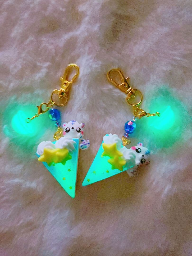 七夕チーズケーキ　七夕ホワイトタイガー　フェイクスイーツ　樹脂粘土　チャーム