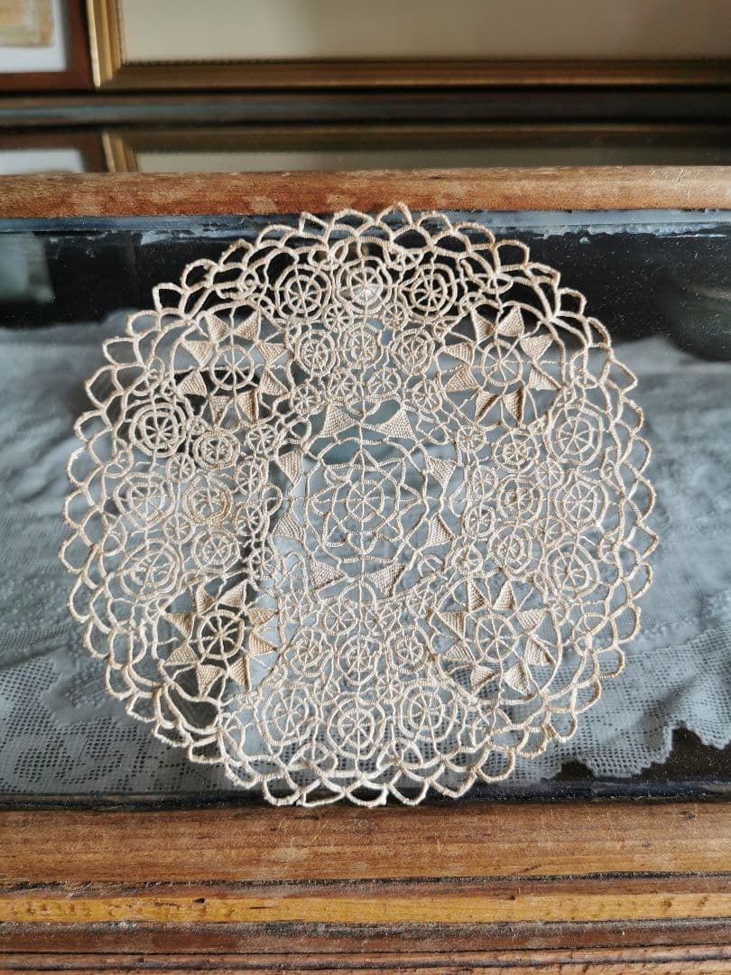 アンティーク レティセラレース 線状のニードルワーク プントインアリアドイリー