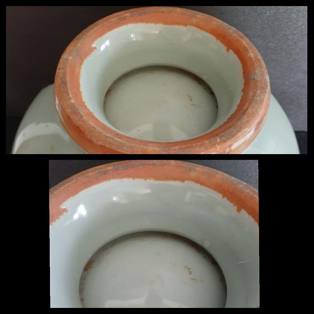 中国古美術　中国古陶磁器　古玩　中華民国期頃【飛び青磁】蓋付　水指　蓋物　酒会壺