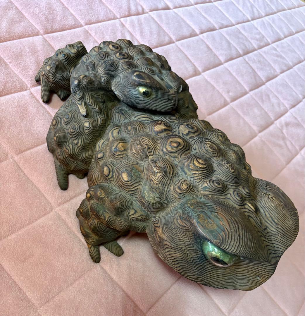 木製親子カエル　置物