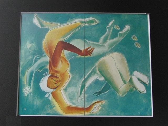 福田豊四郎、【海女】、希少な額装用画集より、新品額装付、状態良好