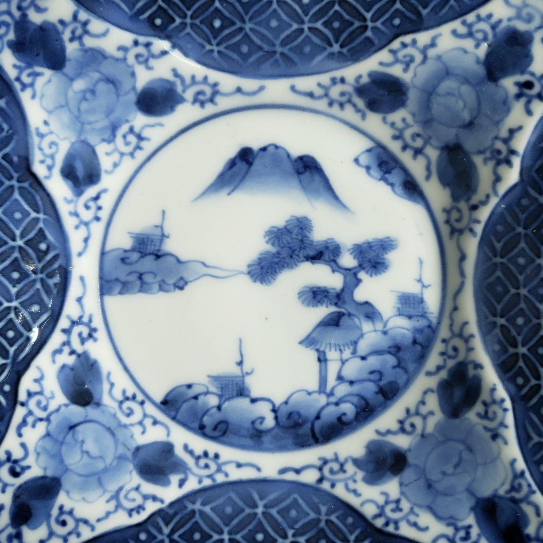 染付角皿　古伊万里　薄造　山水文様　牡丹文　唐草文　七宝繋文　江戸　明治　訳あり