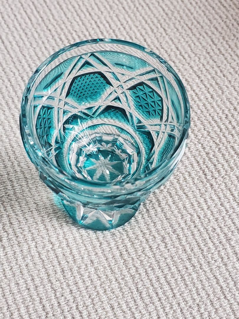 【美色＊美品】薩摩切子の馬上杯　ギヤマン　ビードロ　ガラス細工　酒器　盃　赤　青