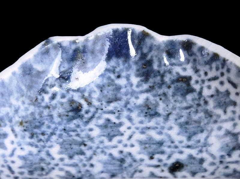 古伊万里　染付　型刷印判　幾何学文様　富士型変形皿　豆皿　F140AS-fbtc