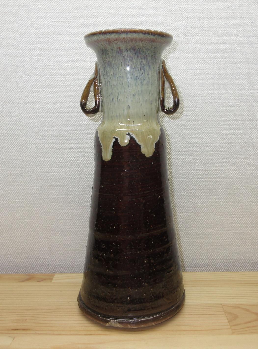 送料込【逢絢亭・新品】茶道具 花入 美濃焼 瀬戸釉 耳付 西尾香舟 紙箱入り