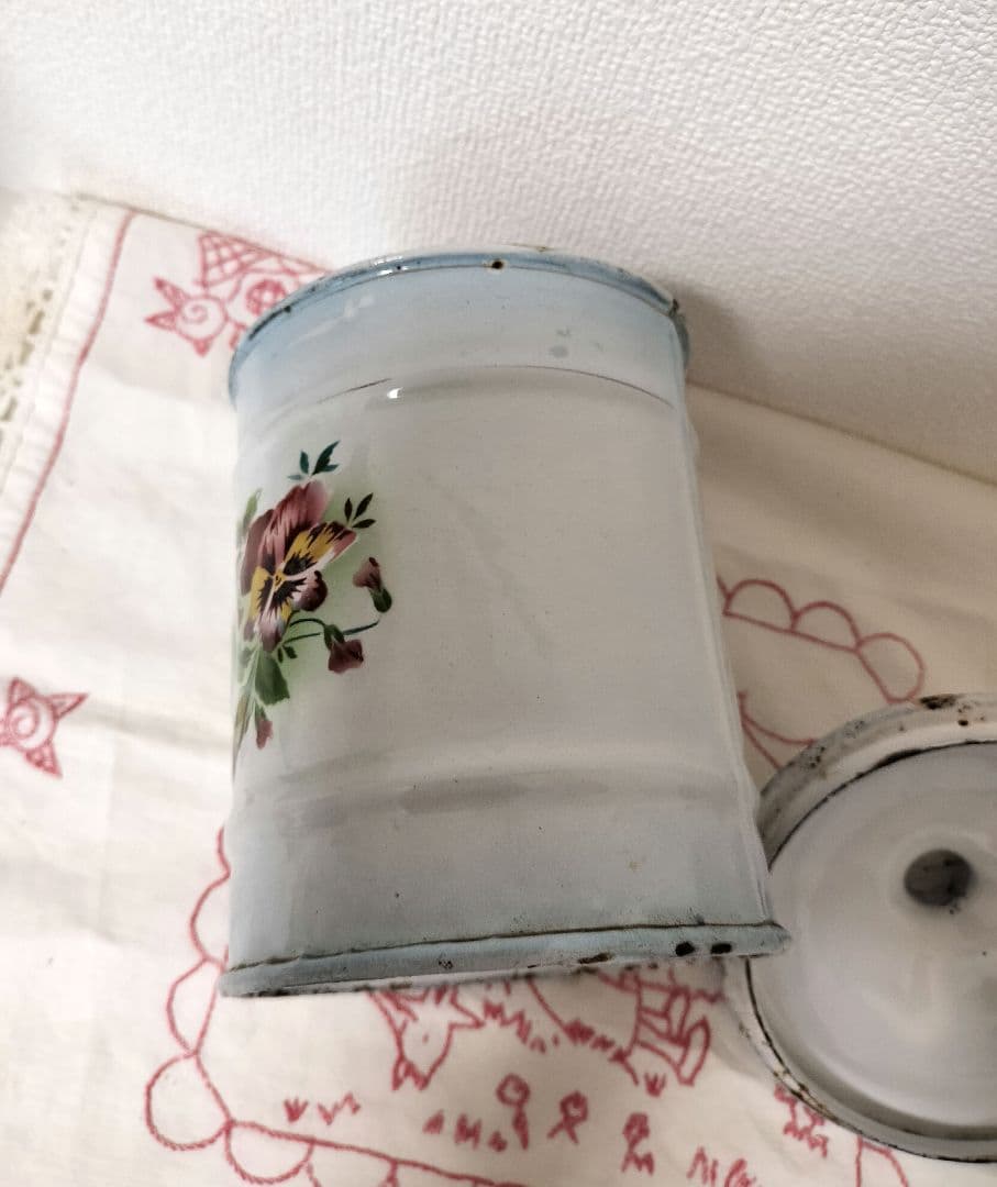 フランス JAPY ジャピー ホーロー キャニスター パンジー柄 アンティーク