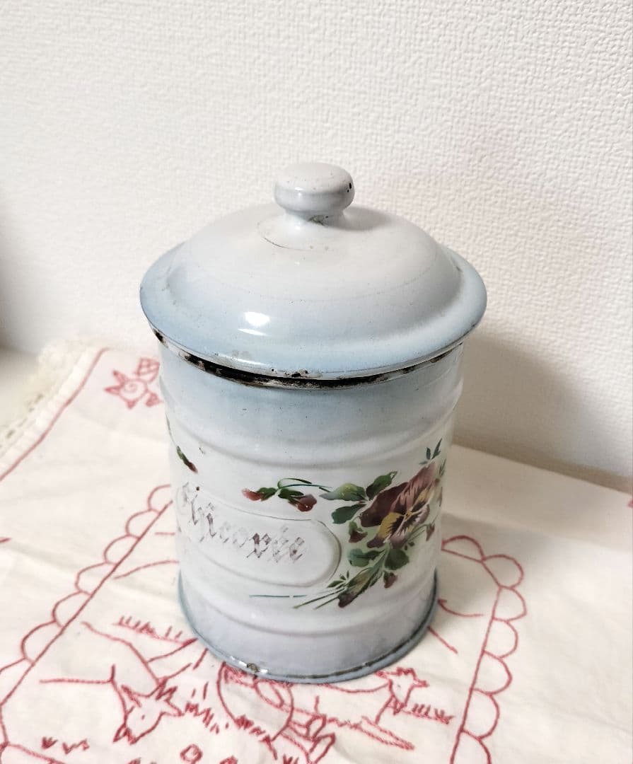 フランス JAPY ジャピー ホーロー キャニスター パンジー柄 アンティーク