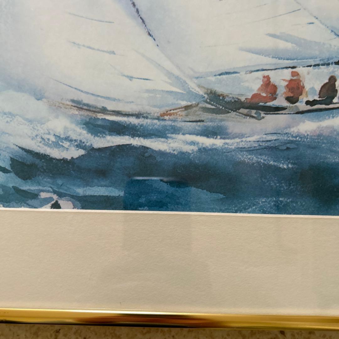 Maurice Silber モーリスシルバー水彩画 帆船　ヨット額装金