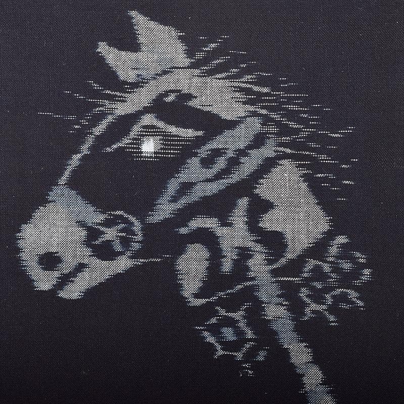 人間国宝　松枝玉記　藍染　久留米絣　綿織物　月兎　馬　額装　2点　CR7561B