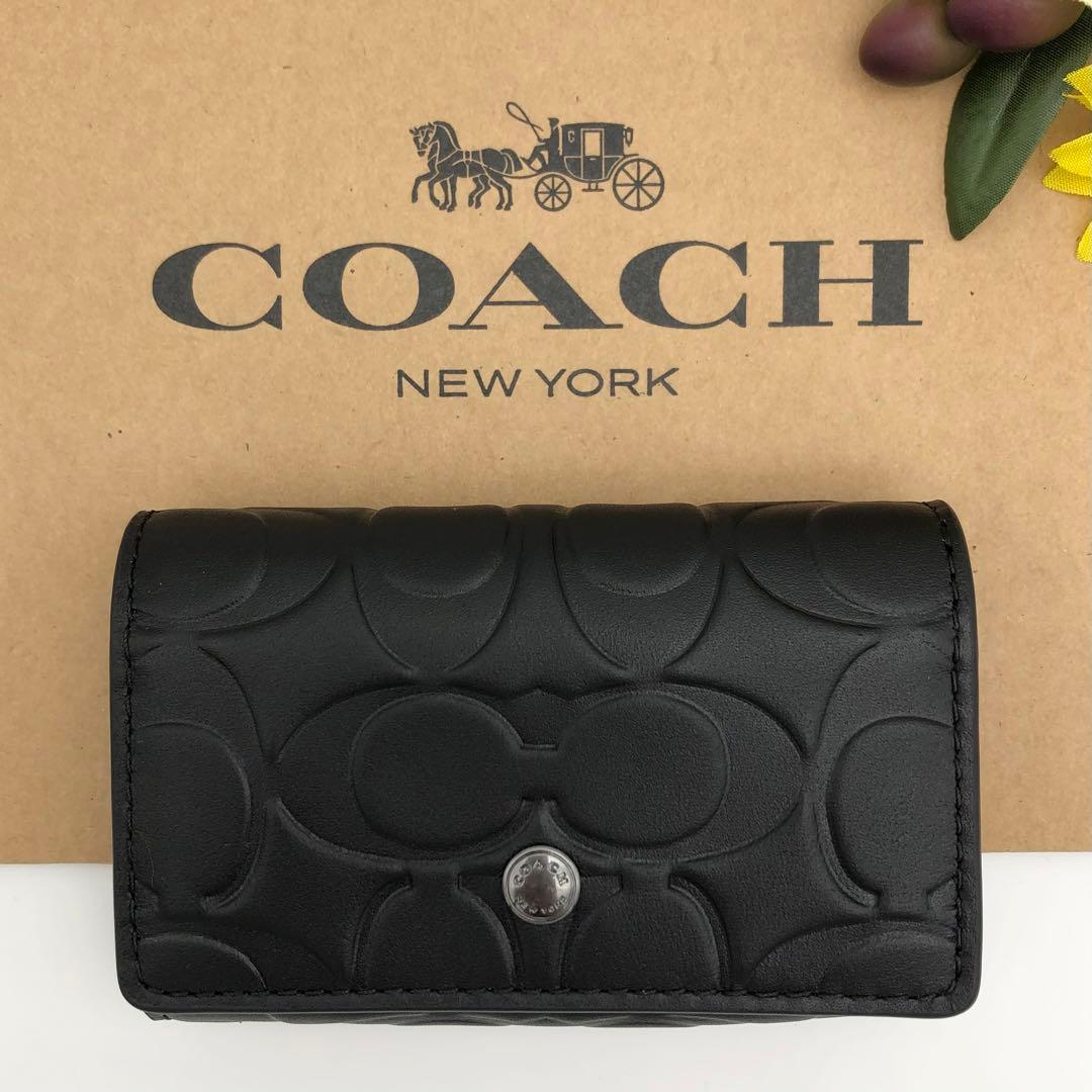 COACH 大人気！！ 5リングキーケース シグネチャー レザー ブラック 新品