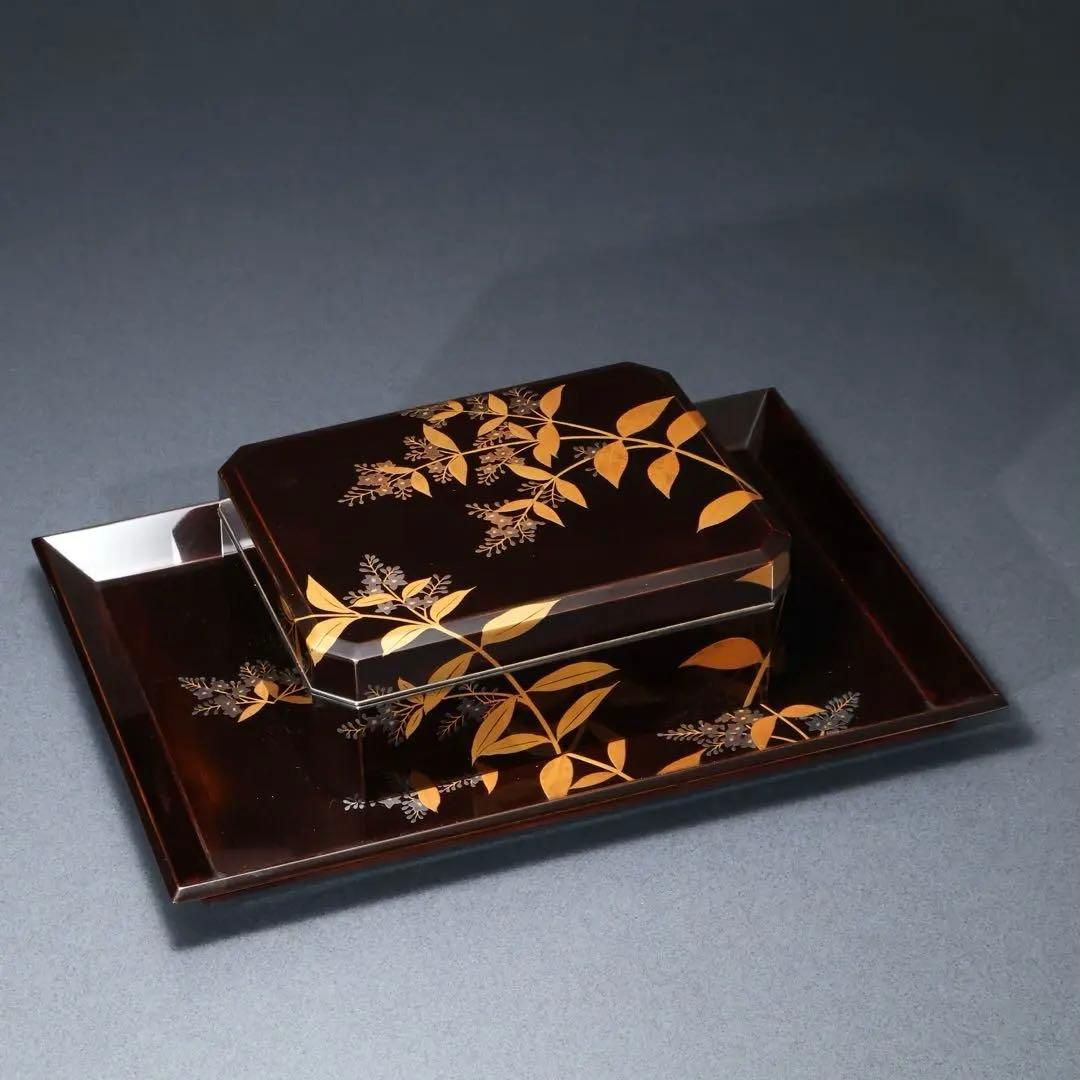 蒔絵　巻き煙草入れ　盆付き　平安漆専堂　共箱　R1429お12