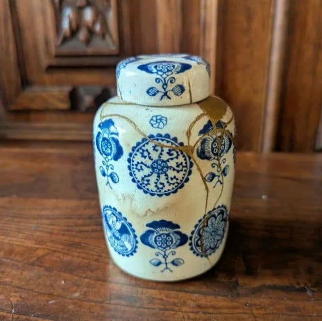 超希少 京阿蘭陀 茶筒 白釉藍彩 江戸時代後期