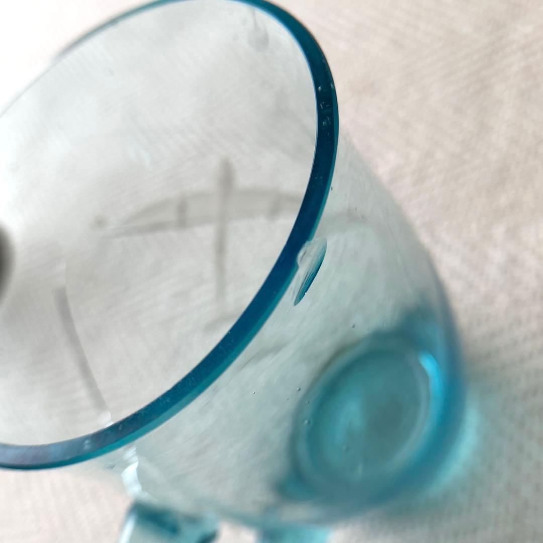 骨董 水色 ガラスカップ 零戦 戦闘機 切子細工 日本 レア ヒビあり