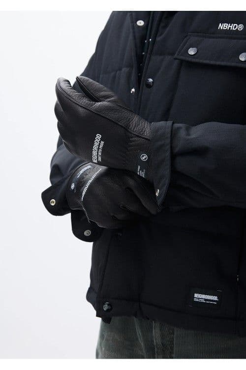 小物 NEIGHBORHOOD Leather Boa Gloves BLACK