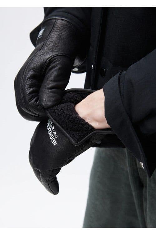 小物 NEIGHBORHOOD Leather Boa Gloves BLACK