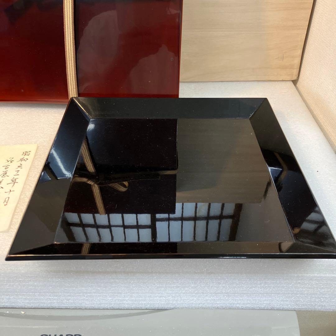 茶道具　盆　漆器　黒塗　盆　漆塗り共箱　N6KOB