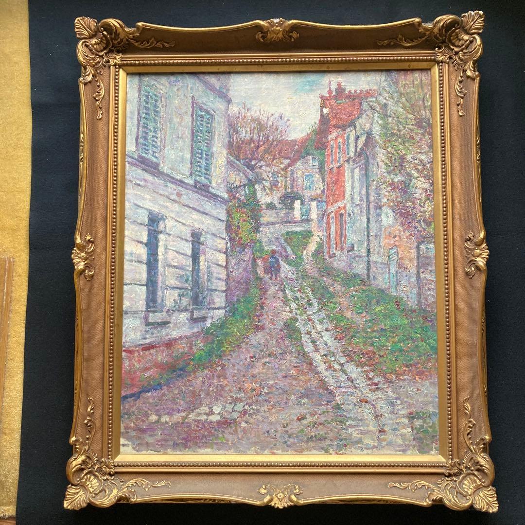 フランス裏町街の風景　作者不詳　額縁約80×67絵画65×53cm 15Fサイズ