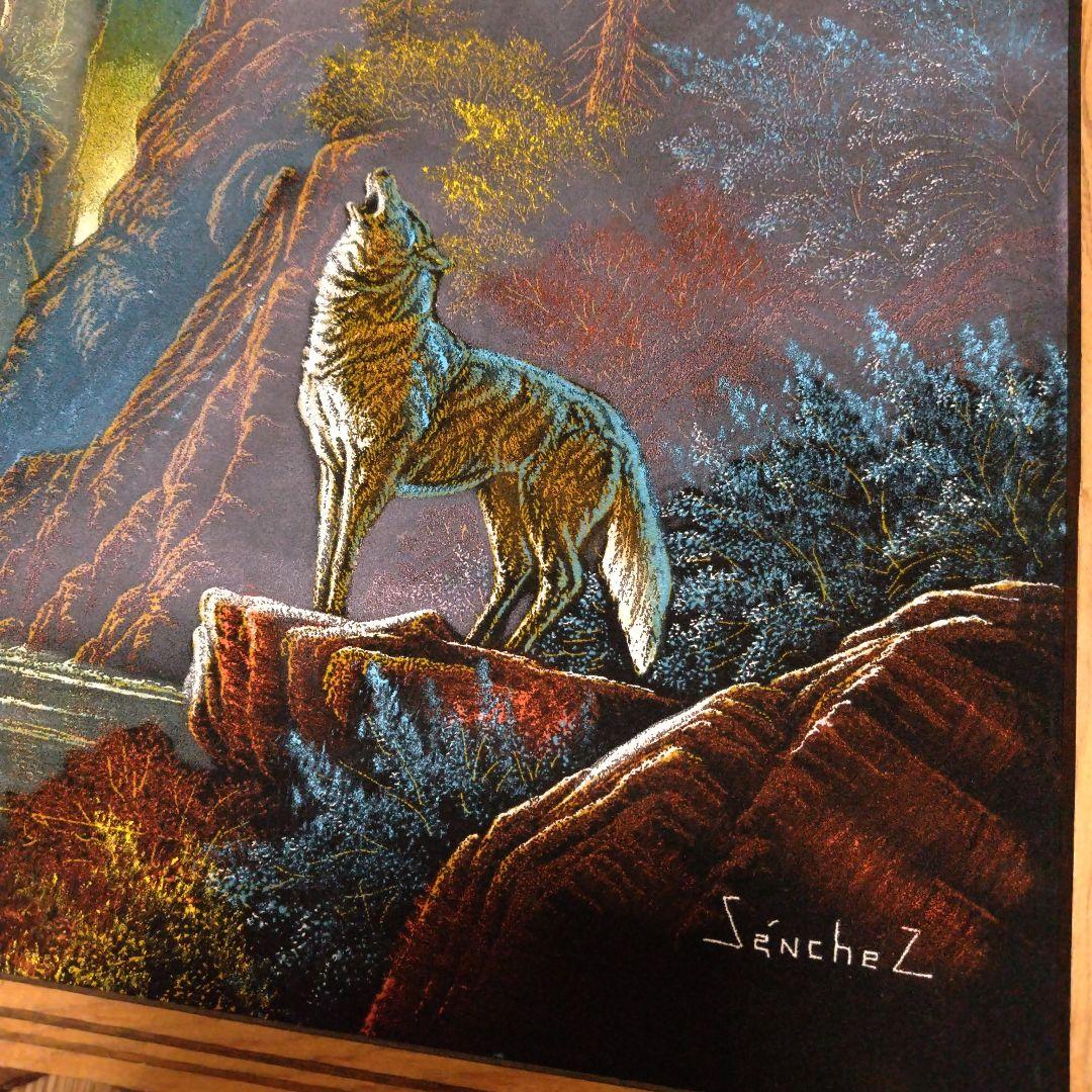 サンチェス ウルフ 狼 遠吠え 絵画 メキシコ 布地 お洒落 個性的 木製 額縁