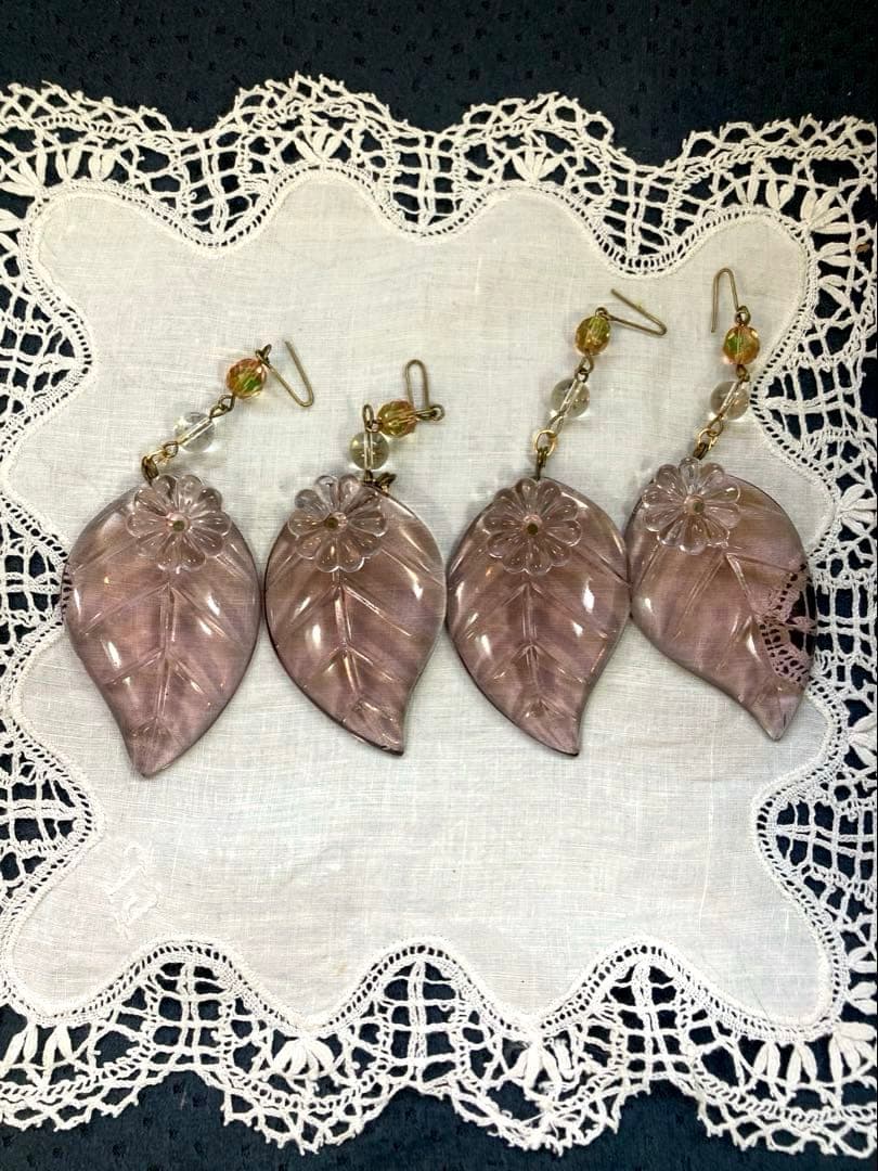 （専用）シャンデリアパーツ　ピンクウランとウランリーフ1880年　フランス