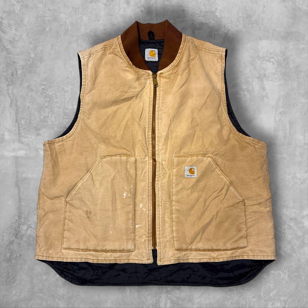 Carhartt ダックベスト 00s当時物 フェードキャメル中綿キルトXL相当
