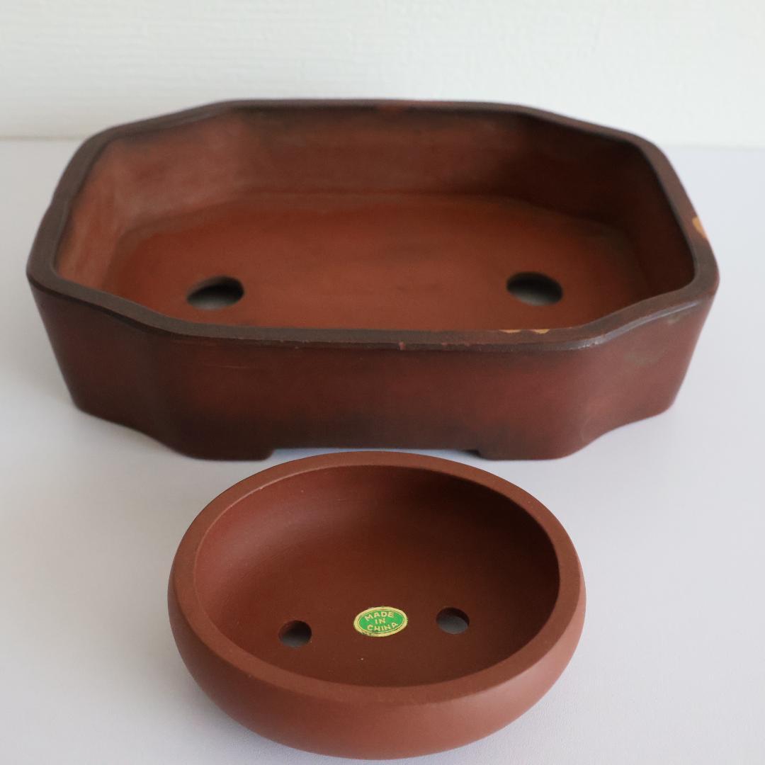 『 呉徳盛製 』『 中国宜興 』在銘 中国古盆器 紫砂 朱泥 紫砂鉢 盆栽鉢