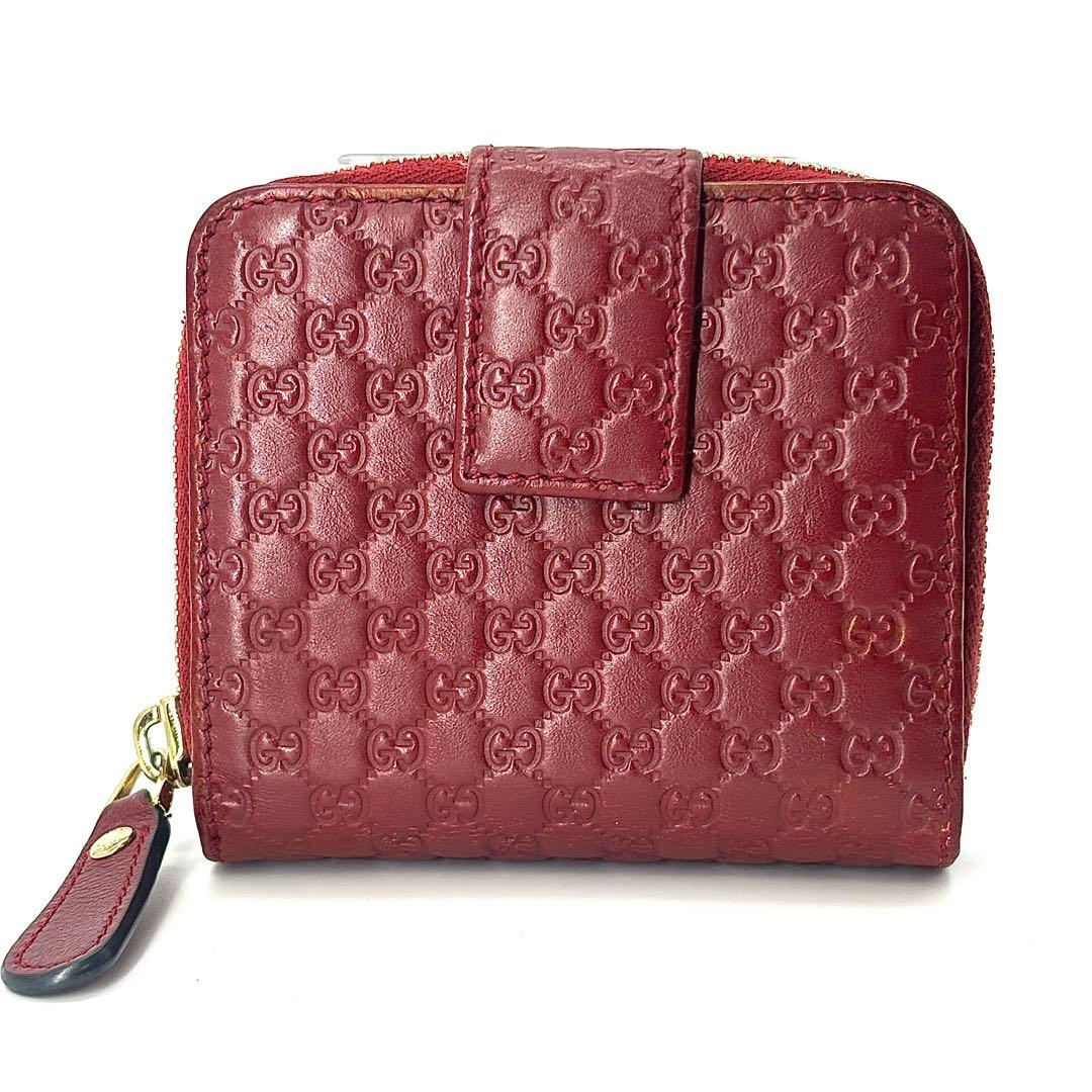 ✨美品✨GUCCI　二つ折り 財布　GG柄　マイクロシマ　エンボス　ブラック　赤