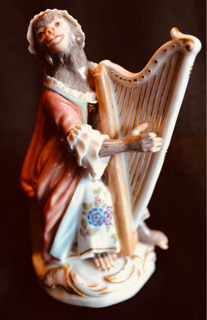 【美品 】マイセン 猿の楽団 ハープ ピンク 1級品