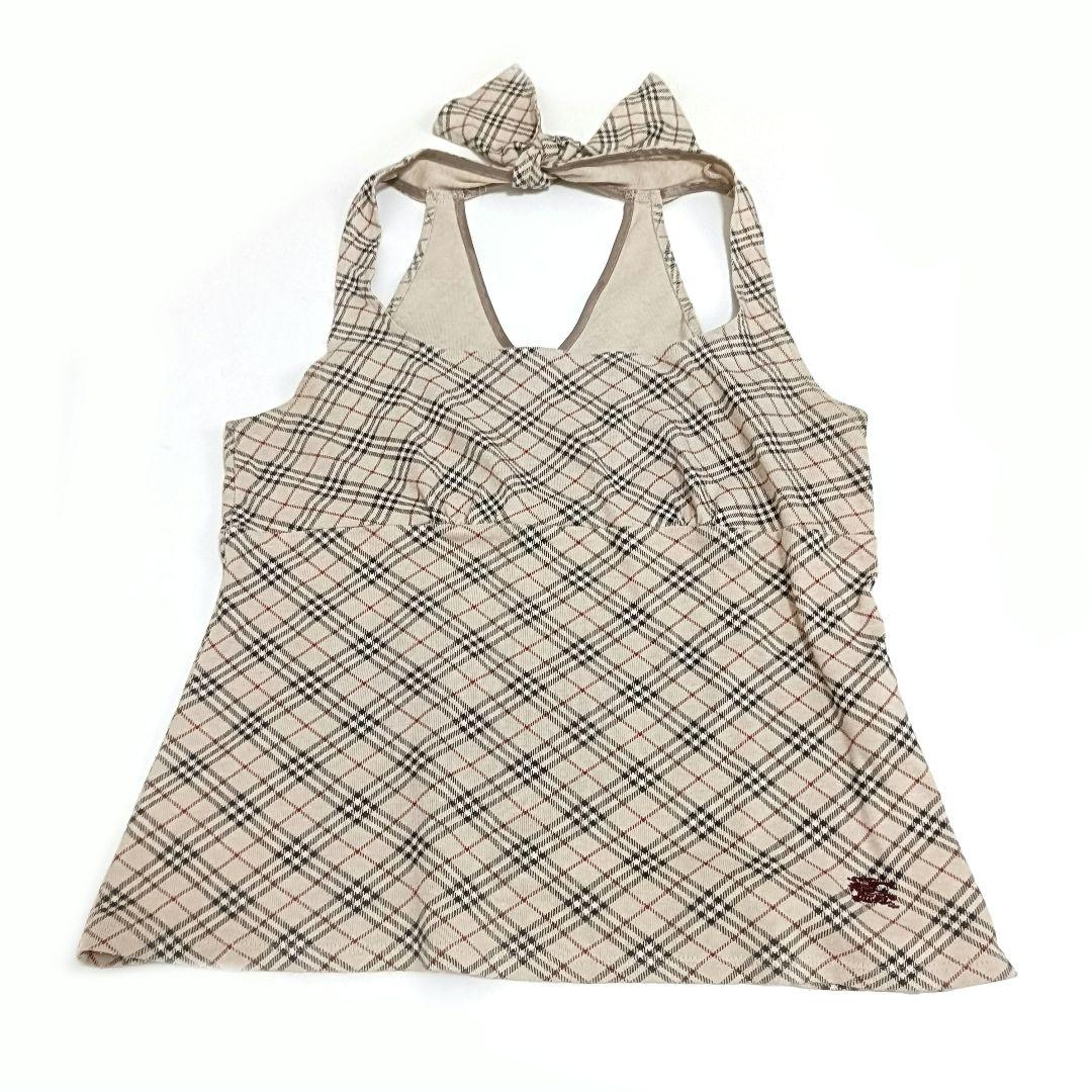 バーバリーブルーレーベル ホルターネック風カットソー ノバチェック ホース刺繍