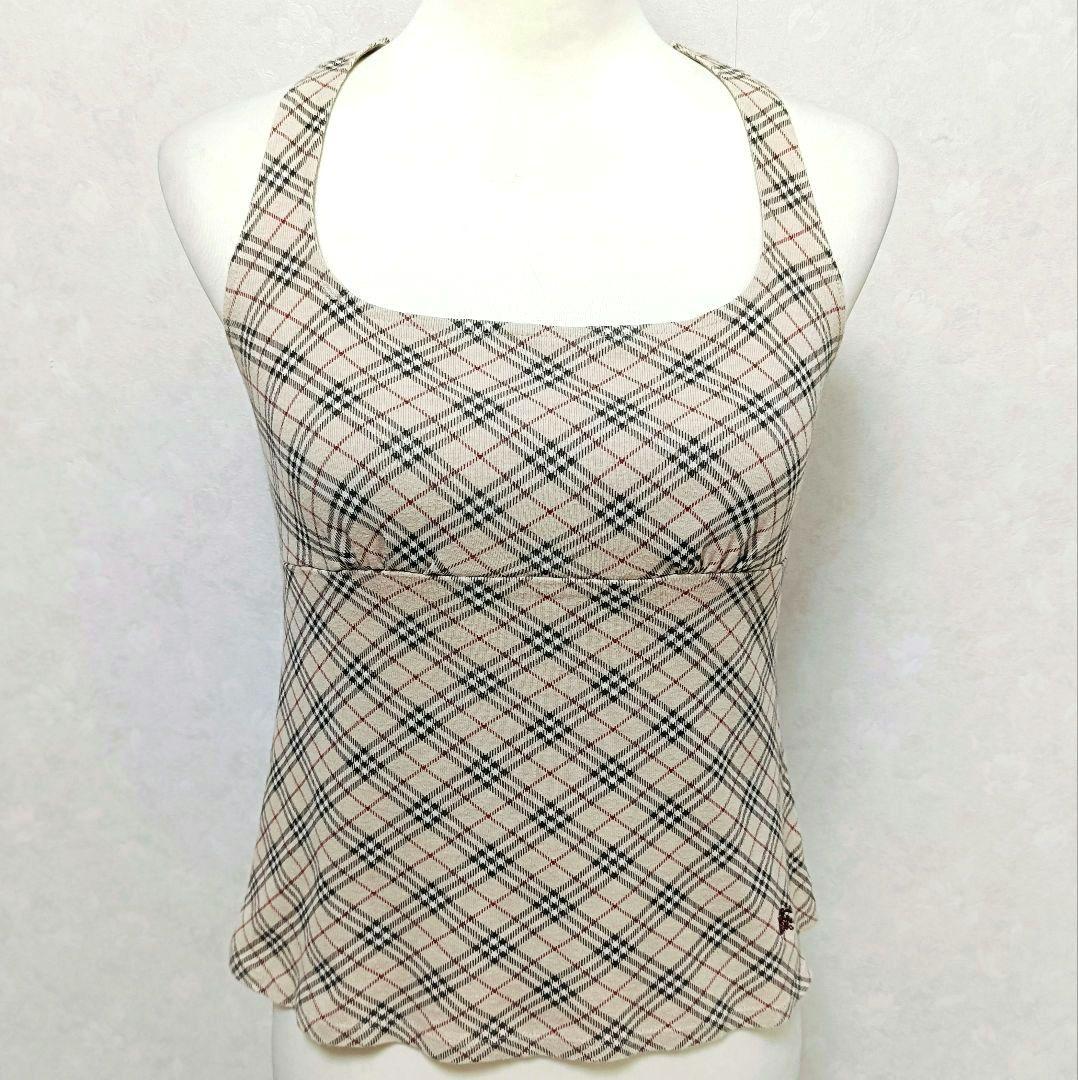 バーバリーブルーレーベル ホルターネック風カットソー ノバチェック ホース刺繍