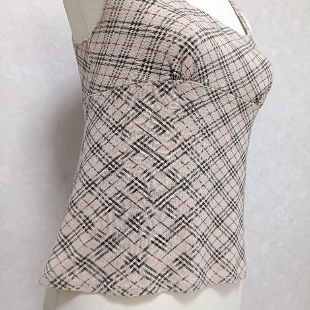 バーバリーブルーレーベル ホルターネック風カットソー ノバチェック ホース刺繍