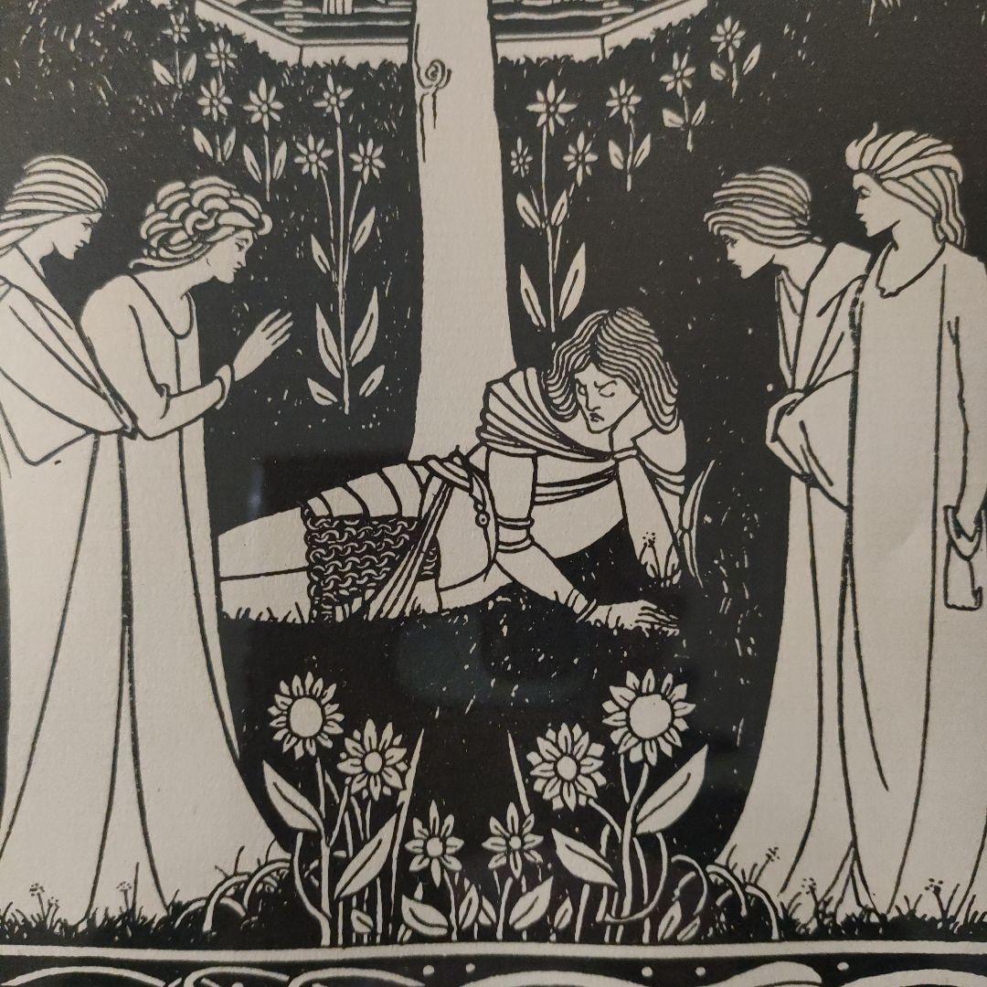 ビアズリー　大判ラインブロック『アーサー王の死 四女王眠れるランスロット』